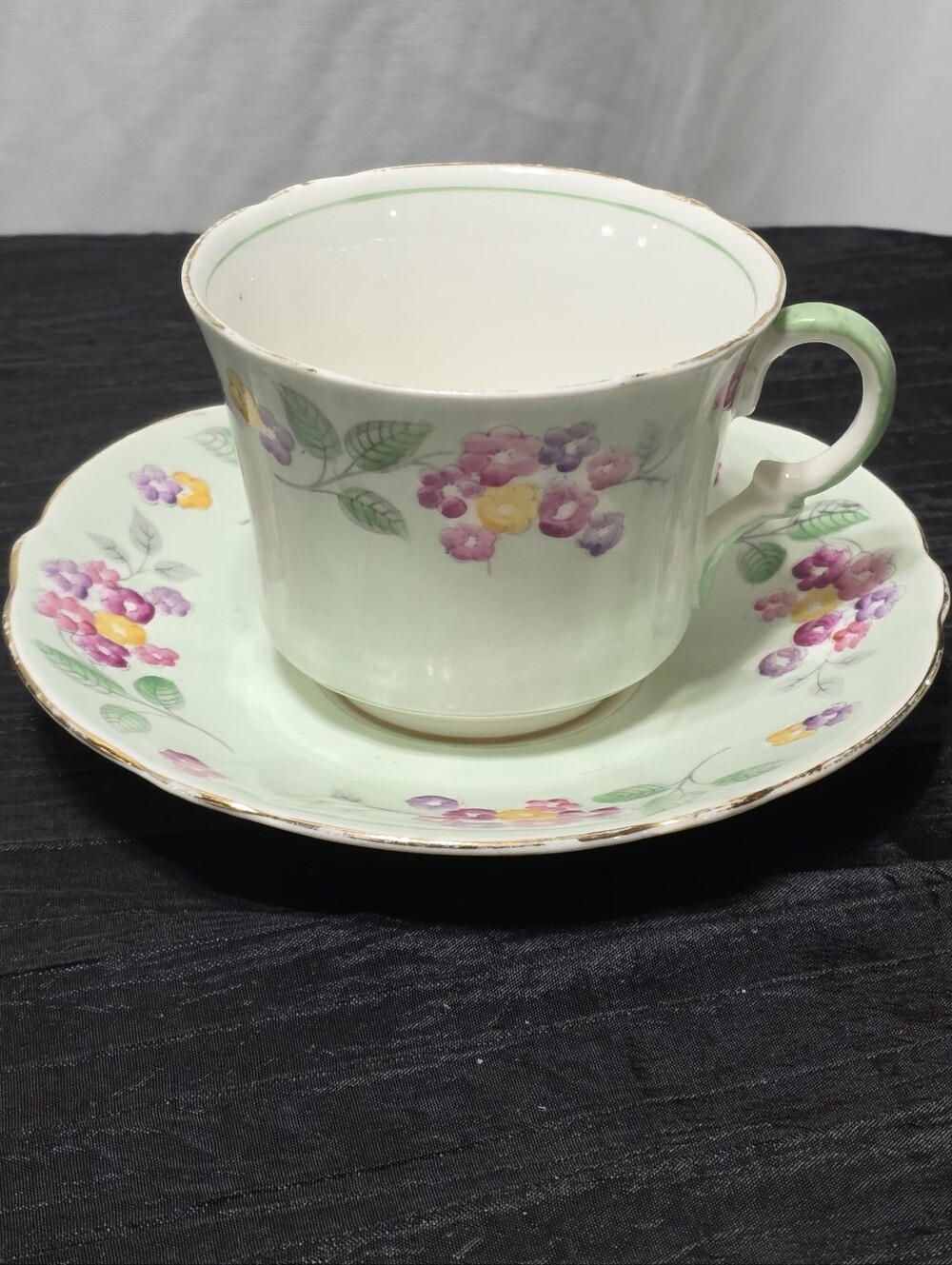 Vintage Foley E.B. & Co. English Bone China Teacup & Saucer Set – Pale Green Flo